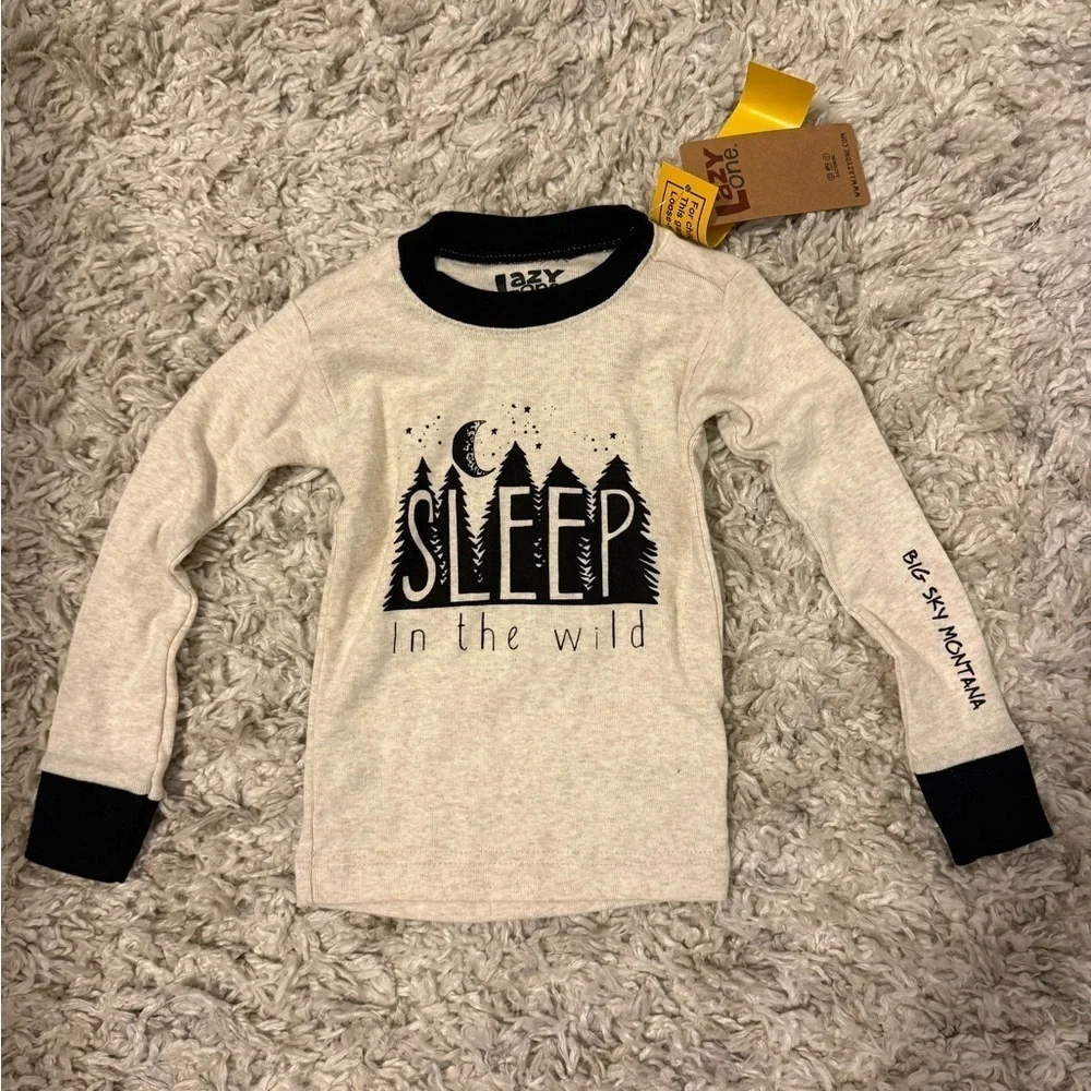 2/$30 Lazy One - Kids Pajama Set - Cream and Red Plaid Print - Sleep in Wild NWT